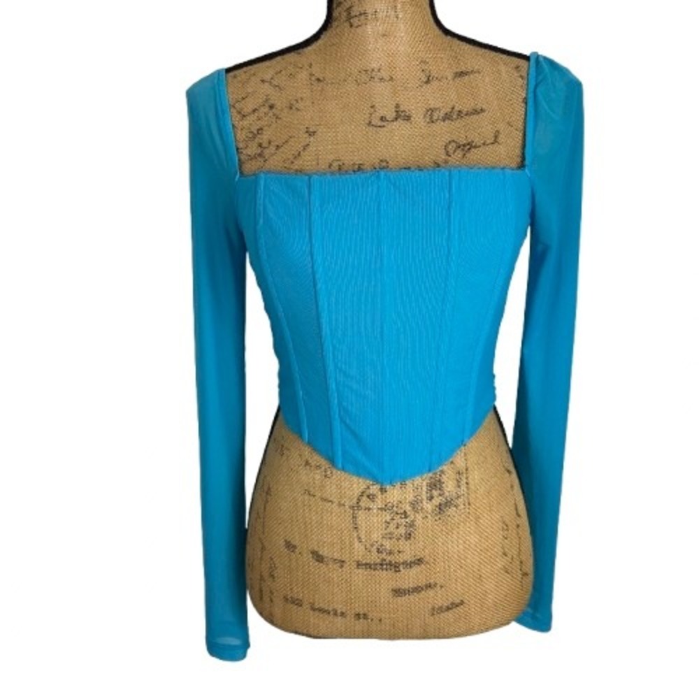 Princess Polly Beverly Top Blue Long Sleeve Corset Mesh Bustier Size US 6